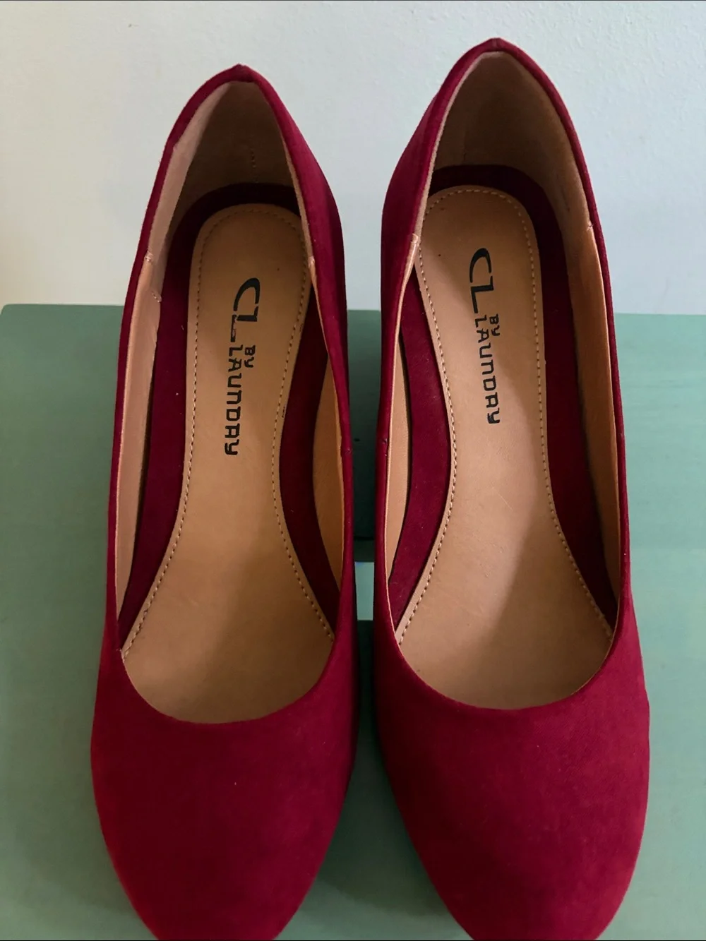 CL by Laundry Deep Red  Suede Wedge Pumps 7 / 7.5